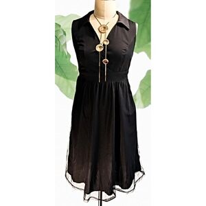 BloomChic Sz 12/14 Midi faux wrap Black Dress with Sheer Mesh skirt sleeveless